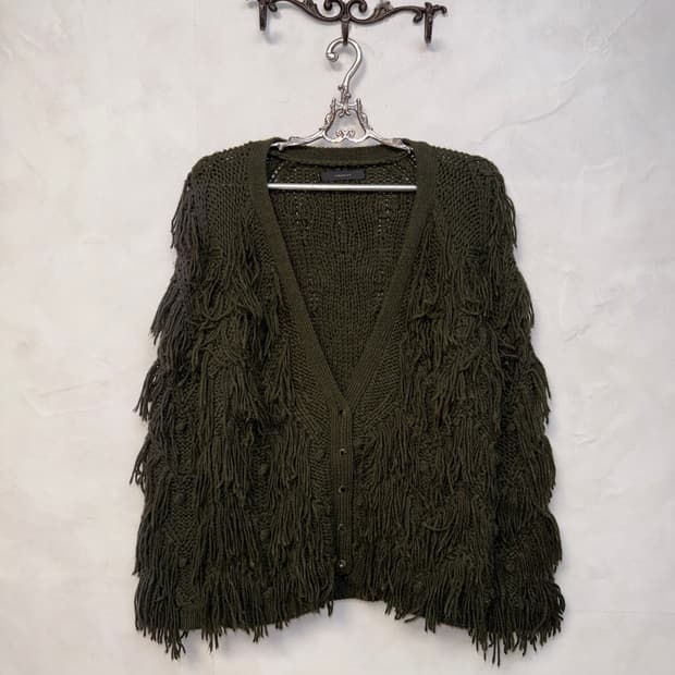 Deep khaki alpaca wool grunge fringe cd