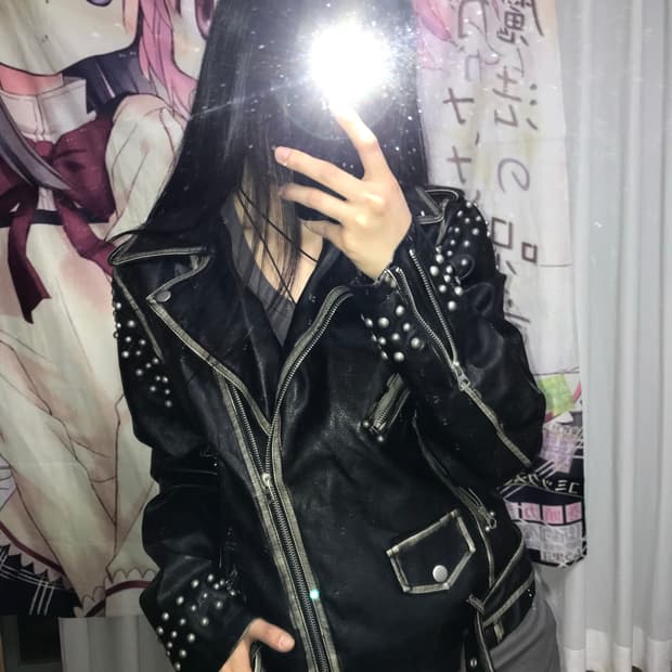 스터드 디테일 라이더 자켓