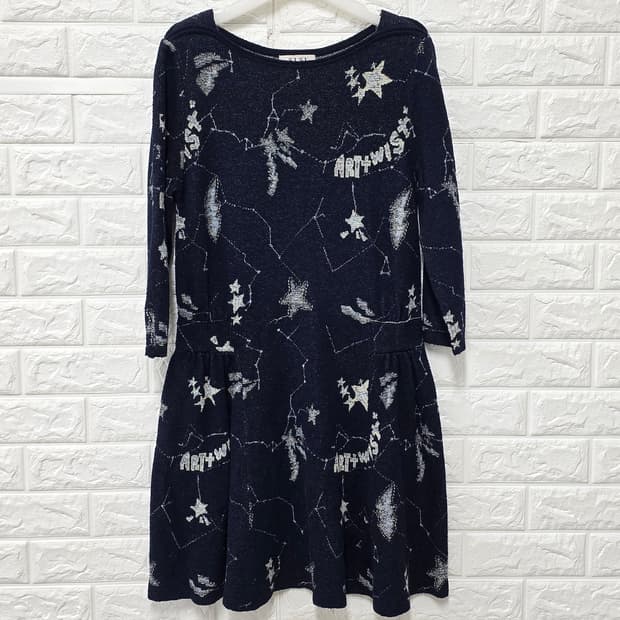 택포) 90 한섬 SJ SJ 네이비 별 패턴 원피스 