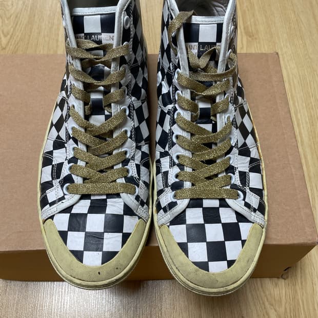 생로랑 체커보드 스니커즈 하이탑 42