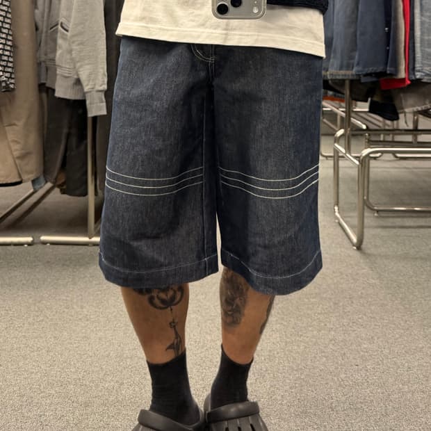 m)Happy hope 빈티지 배기 버뮤다 데님팬츠