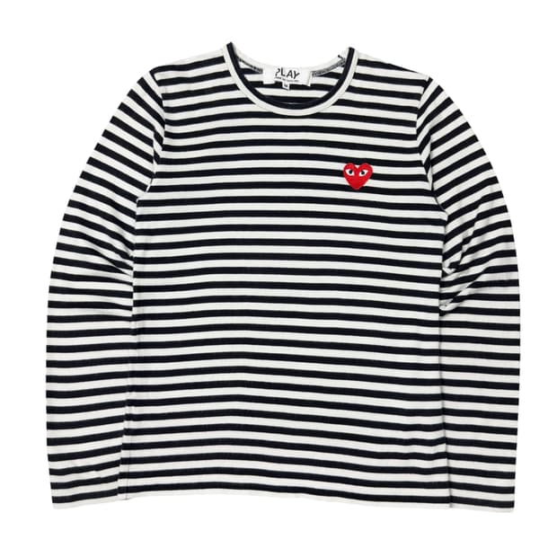 (M) 꼼데가르송 플레이 여성 스트라이프 롱슬리브 블랙