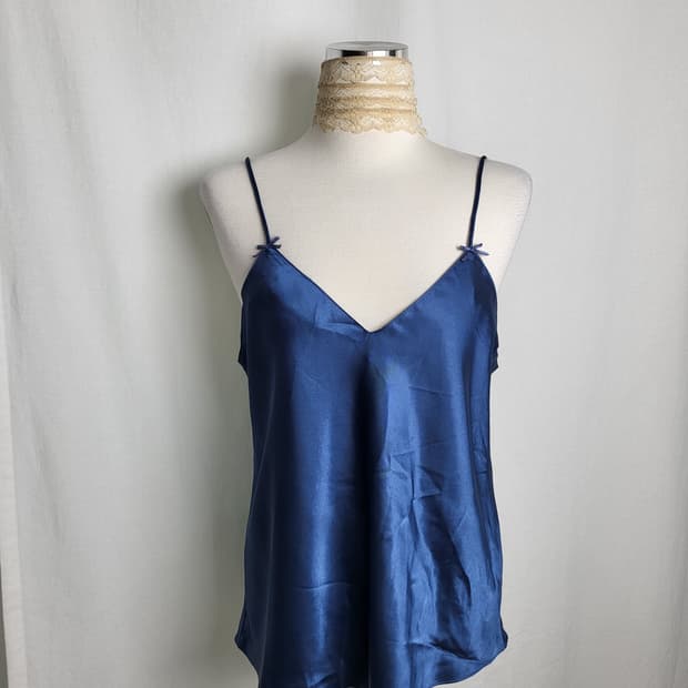 빈티지 네이비 실크 슬립 나시