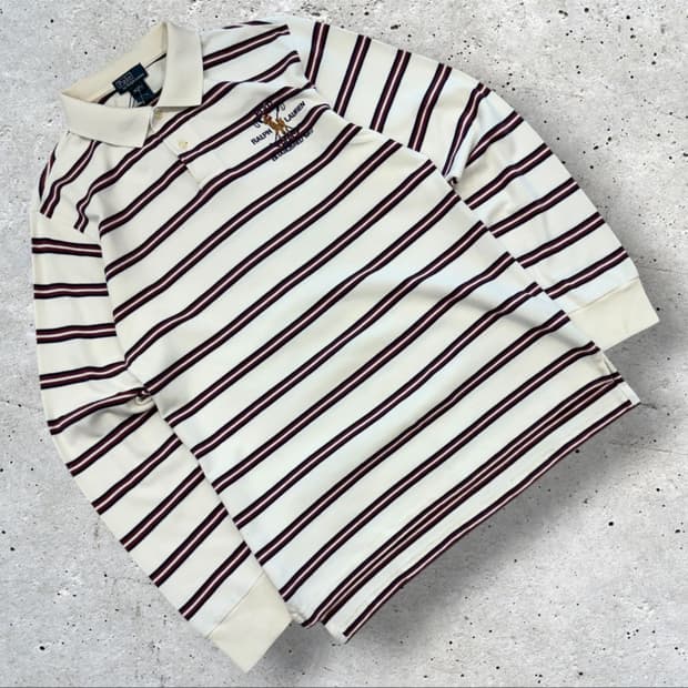 [XL] 폴로 랄프로렌 스트라이프 긴팔 폴로티  화이트 B344