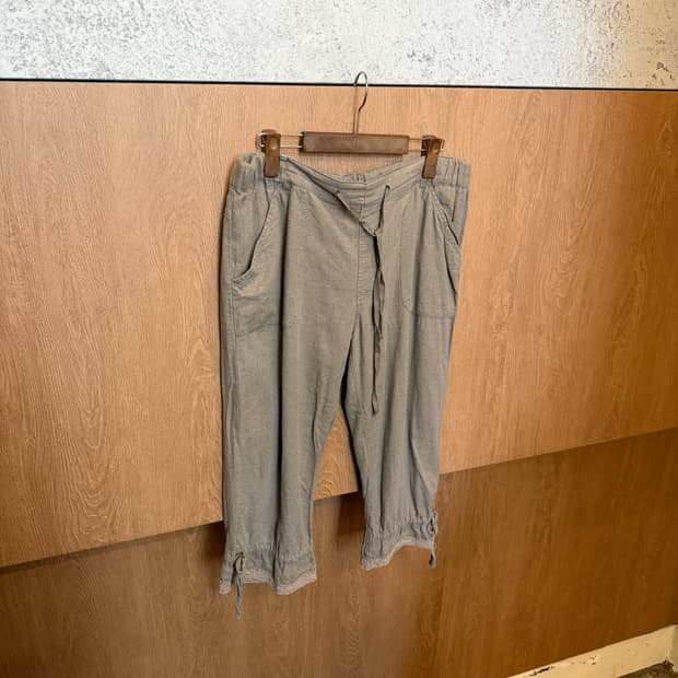 빈티지 밴딩 카프리 팬츠 밑단 레이스 자수 스트링 디테일 브라운 K124