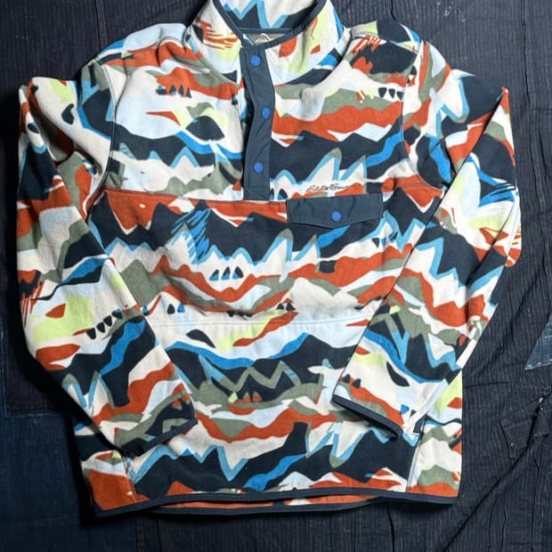 90-00‘s 에디바우어 마운틴 프린트 플리스 스냅-T 풀오버 L