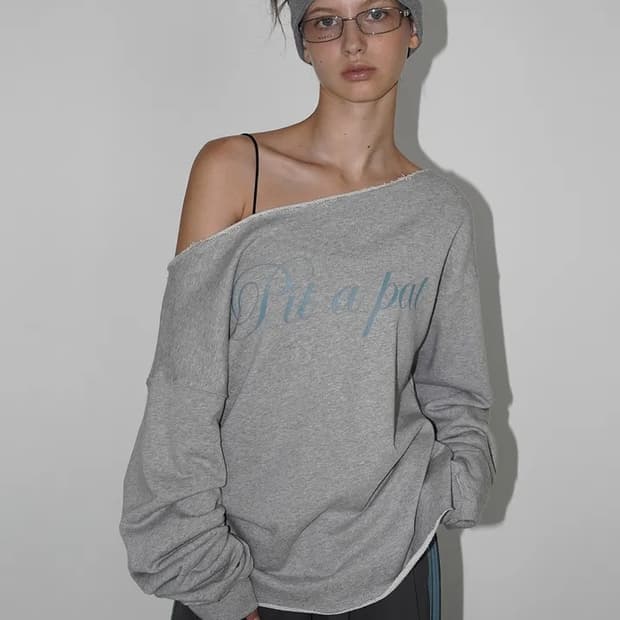 블랙업, 키피니 보트넥 프린팅 긴팔티 (차콜)