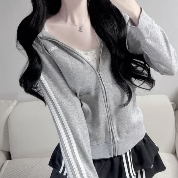 아디다스 대장급 삼선 그레이 후드집업