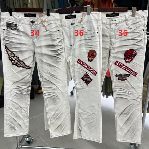 화이트 워싱 자수패치 pant