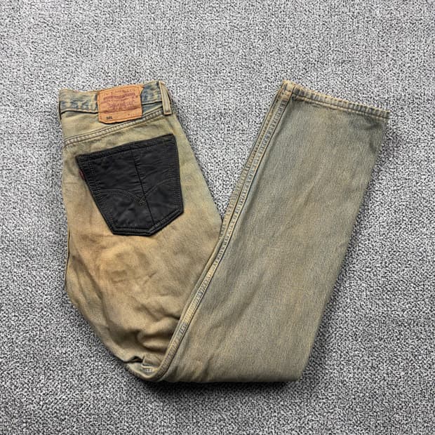 리바이스 501 Uk 레더 포켓 디스트로이드 워싱 데님 팬츠