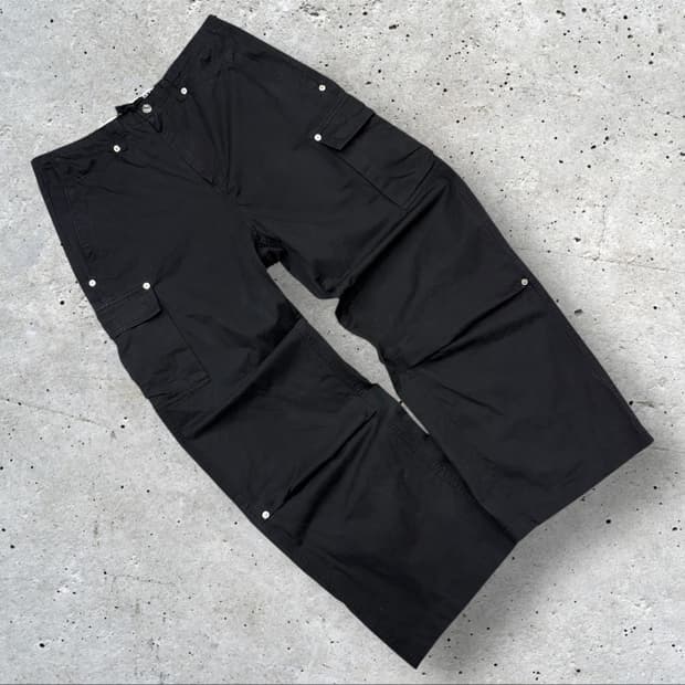 [L] 세터 블랙 와이드 카고 바지 팬츠 C322