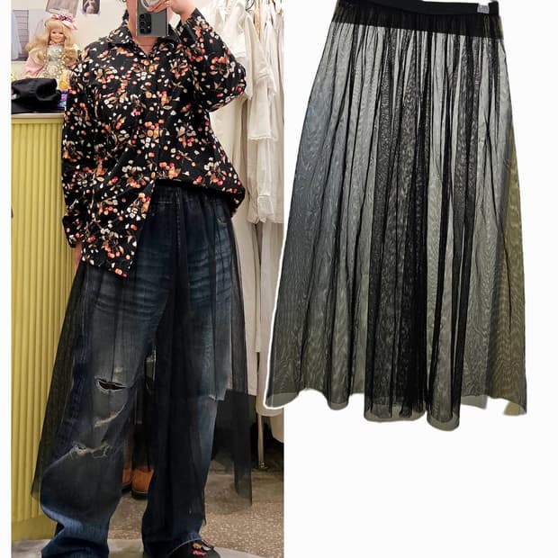 블랙 롱 시스루 스커트