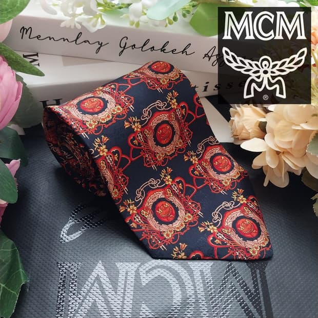 MCM 실크 블랙 레드&옐로 패턴 넥타이 9.5cm A+등급 K1435
