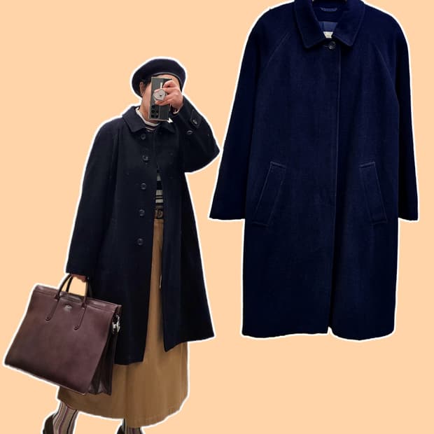 Aquascutum 네이비  앙고라 울 발마칸 코트