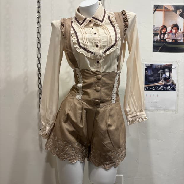 liz lisa 리즈리사 서스펜더 브라운 멜빵 팬츠 라떼 갸루 러블리