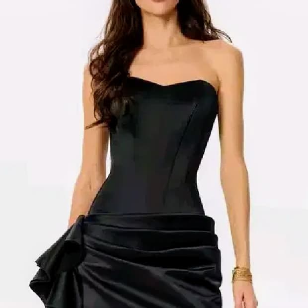 블랙 미니 파티 이브닝 드레스 새틴 오프숄더 캡 원피스 섹시 홀복 연말룩