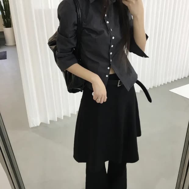 모에버 슬림 올버튼 셔츠 차콜색상