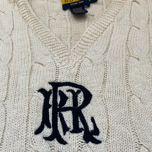 럭비 랄프로렌 크리켓 니트 베스트 아이보리 에크루 자수