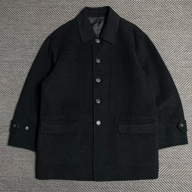 캘빈 타운 미니멀 박시핏 모직 하프 코트o 5192