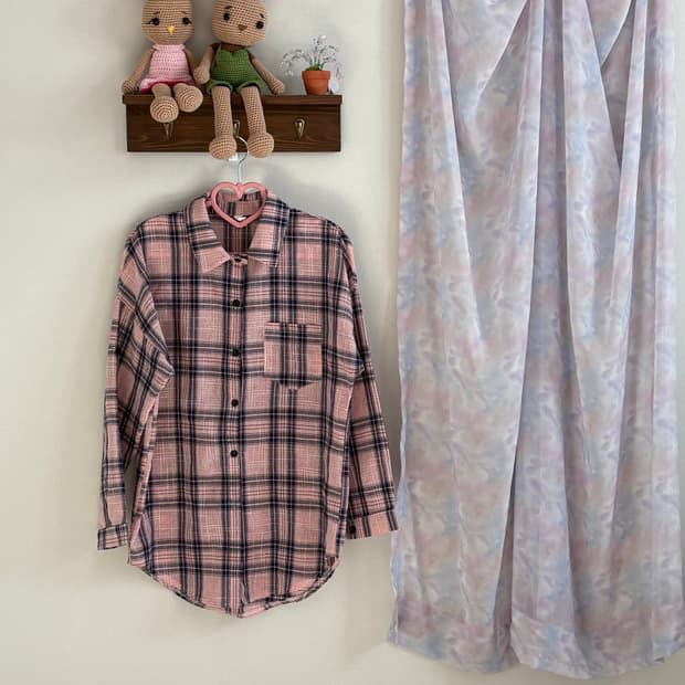 핑크 체크 셔츠