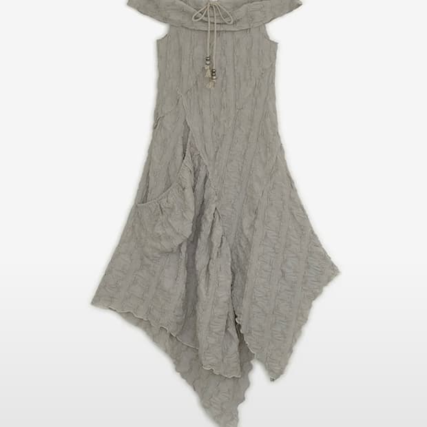 드로우 스트링 오프숄더 드레스 (베이지) 허그 유어 스킨