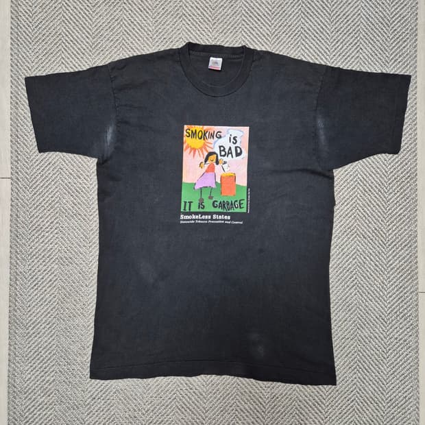 90s 금연 포스터 싱글스티치 티셔츠 (XL)