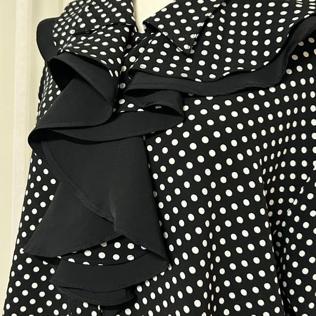 도트 프릴카라 쉬폰 블라우스 