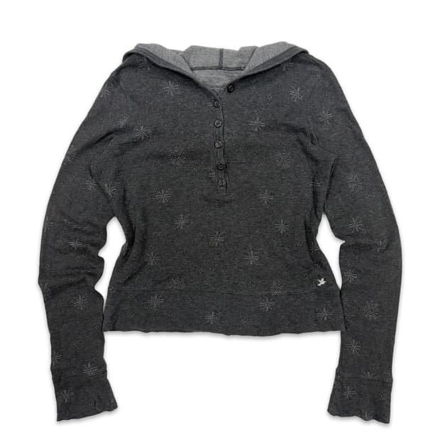 빈티지 Aerie 그레이 롱 슬리브 하프단추 후드티