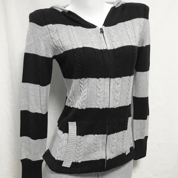 빈티지 니혼진 너드 스트라이프 니트 투웨이 후드 집업