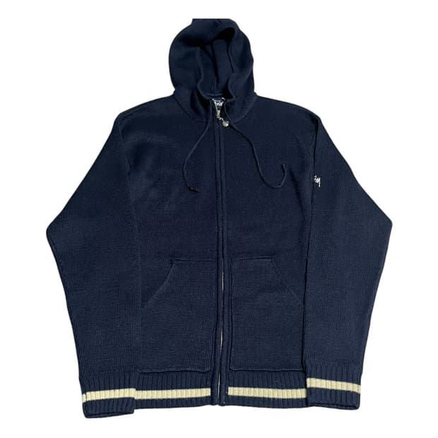 90's - 00's 스투시 네이비 니트 후드 집업 
