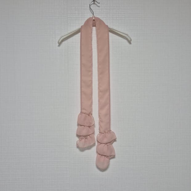 Japanese vintage 쉬폰프릴 스카프 사몬핑크