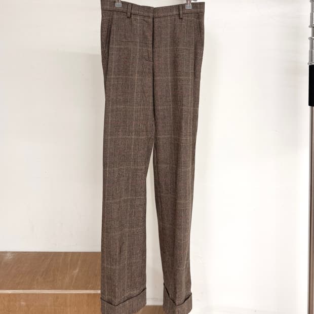 막스마라 브라운 체크 스트레이트 팬츠