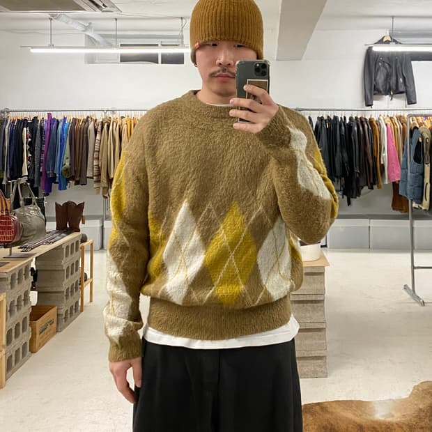 BEAMS argyle knit 빔즈 헤어리 아가일 니트