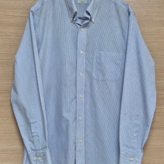 브룩스브라더스 반팔 체크 버튼다운 슬림핏 마드라스 셔츠