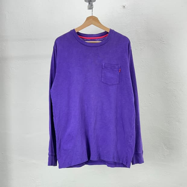 슈프림 14ss 퍼플 스몰 로고 포켓 롱 슬리브