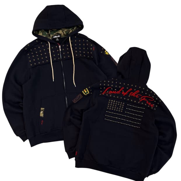 00s 펠레펠레 성조기 스터드 카모 힙합 후드집업 네이비