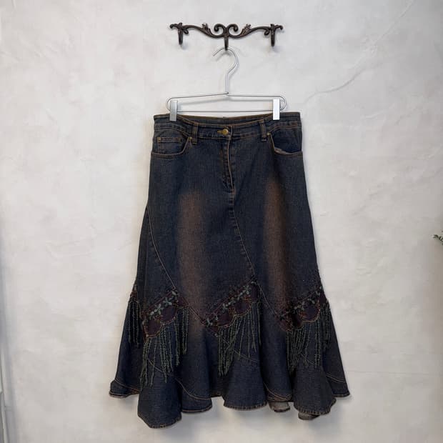 Purple denim fairy lace detail skirt