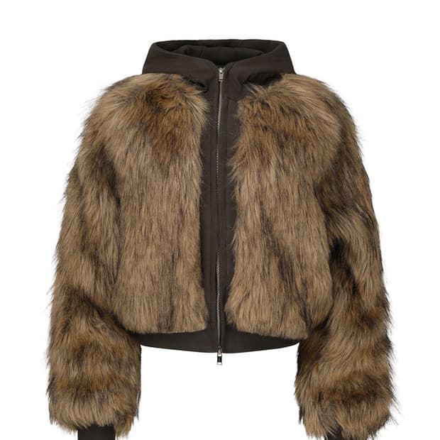 나체 hoodie crop fur jacket 카키 브라운