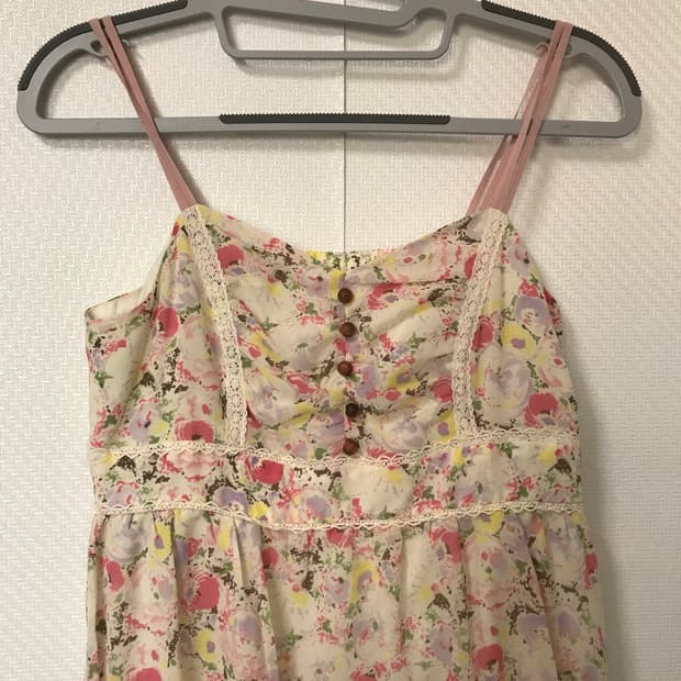 빈티지 플로럴 벌룬핏 우드 버튼 원피스