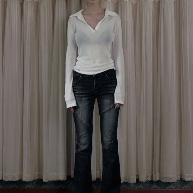 CURVED LINE BOOTCUT JEANS, DEEP GRAY