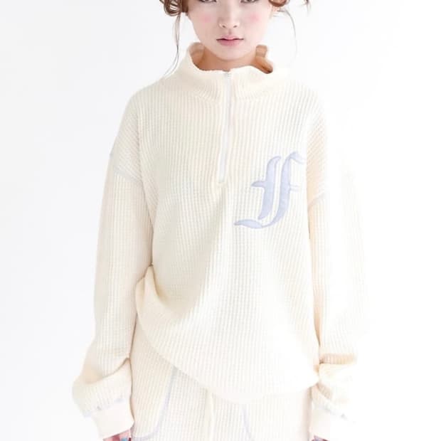 샵 페어리 와플 하프 집 풀오버 크림