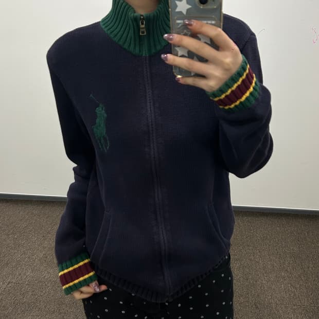 Polo 폴로 그린 빅포니 네이비 니트 집업