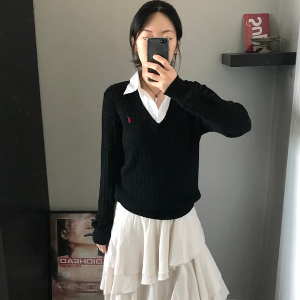 로렌 랄프로렌 포니 로고 카라 블랙 니트