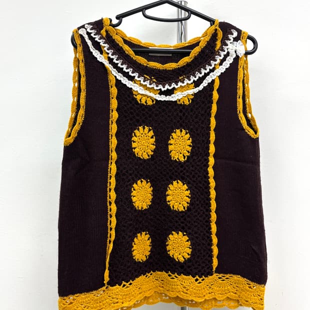 빈티지 크로셰 니트 슬리브리스