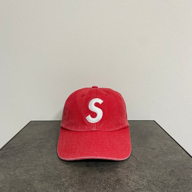 (OS) 슈프림 S로고 볼캡 모자 피그먼트 워시드 레드