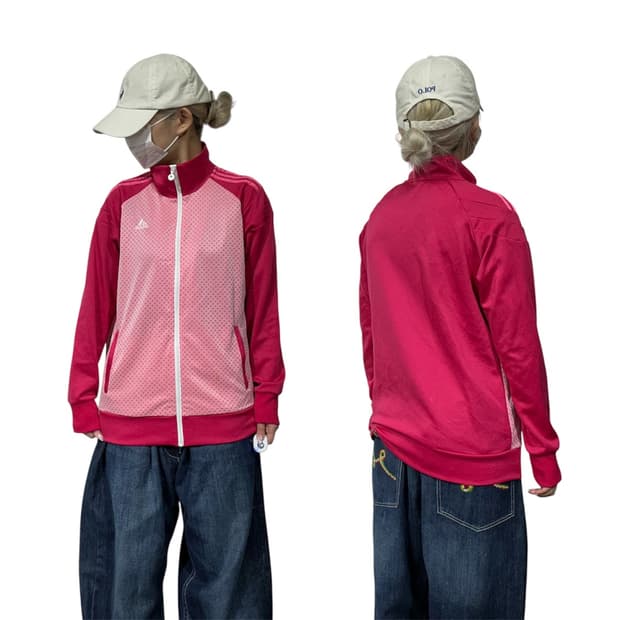 아디다스 y2k 핑크 도트 트랙탑 져지 M