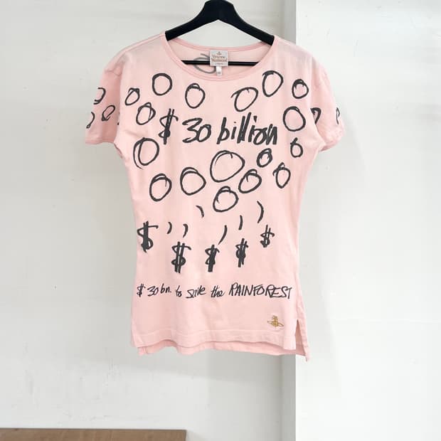 비비안 웨스트우드 라이트핑크 그래픽 텍스트 셔츠 
