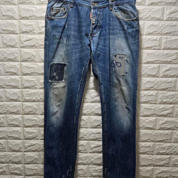 디스퀘어드2 페인팅 패치 슬림핏 데님팬츠 청바지 35~36