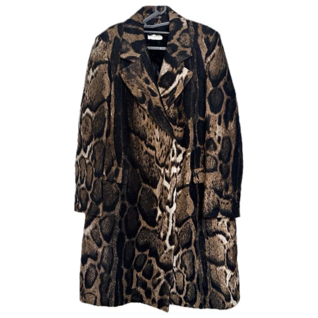 드리스반노튼 레오파드 자카드 퍼 오버사이즈 코트