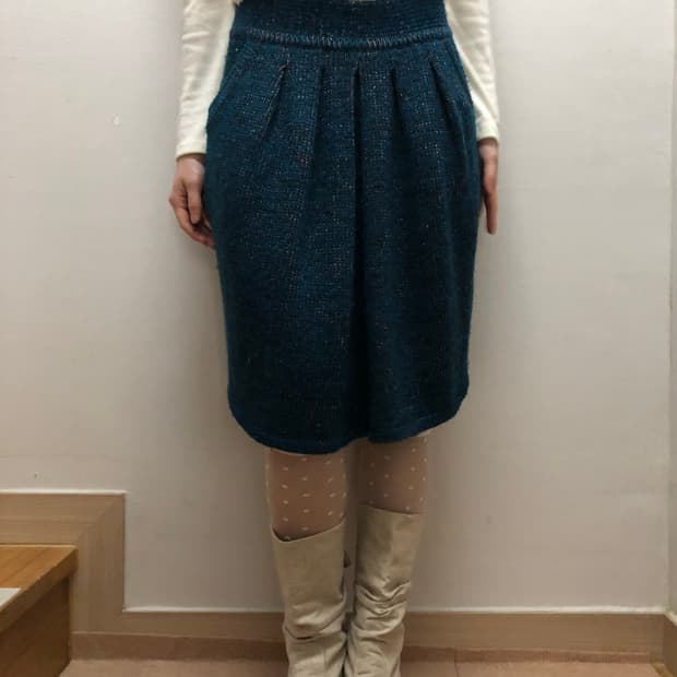 빈티지 다크네이비 글리터 벌룬 핏 미디 스커트